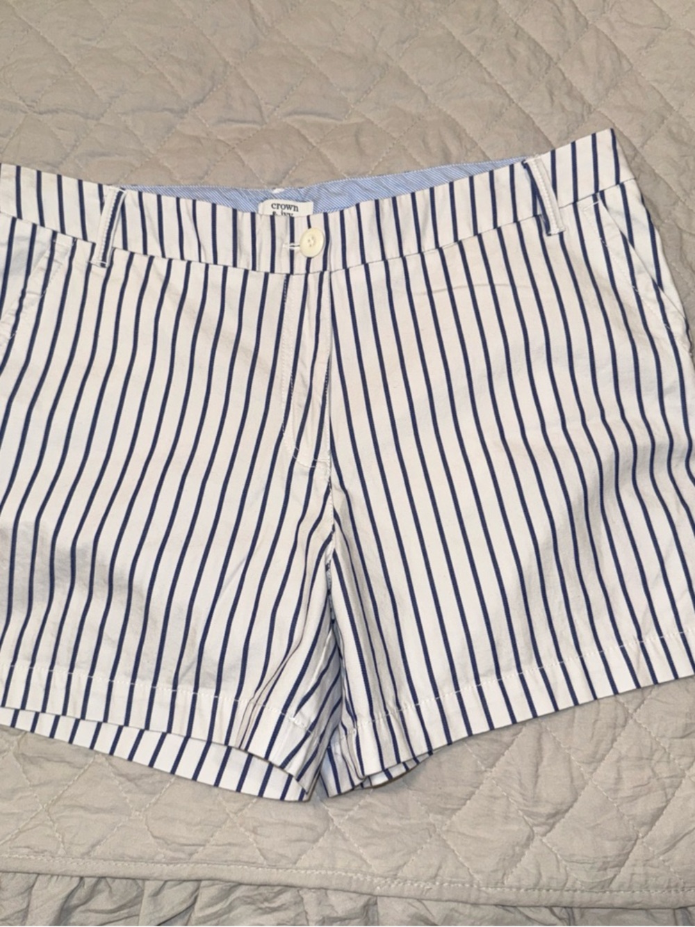 crown & ivy White Shorts with Navy Vertical Stripes